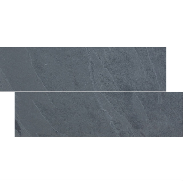 6 X24 Brazilian Montauk Black Cleft Slate Herringbone Tile Single