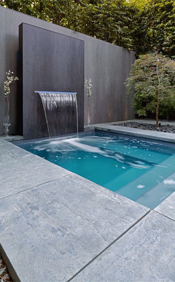 Inspiration for a small contemporary backyard patio in Toronto with a water feature, concrete slab and no cover.