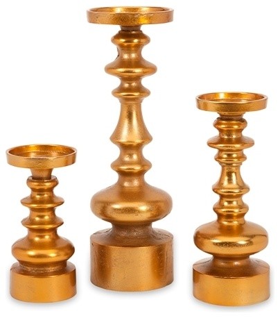 Regency Gold Glamour Candleholders, Set of 3