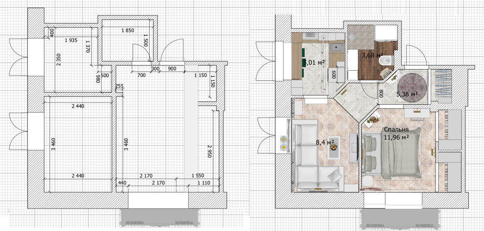 Маленькая квартира в Коломенском: 2 комнаты для молодой девушки