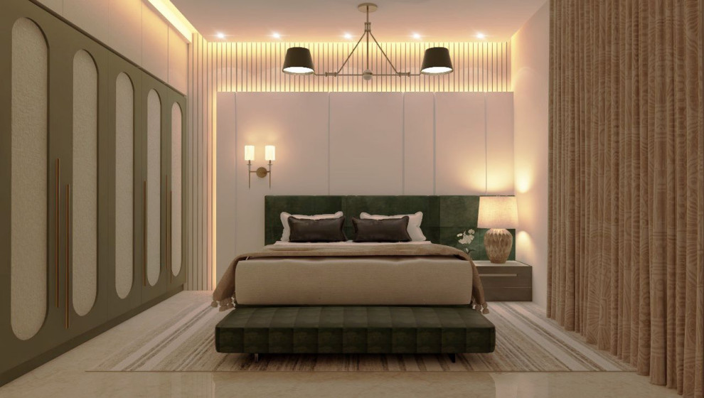Design ideas for a contemporary bedroom in Bengaluru.