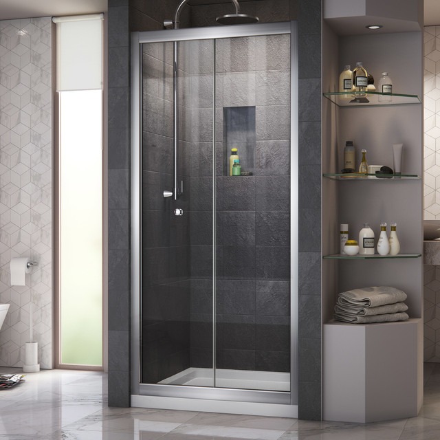 Erfly Frameless Bi Fold Shower Door And Slimline Single Erfly Frameless Bi Fold Shower Door And Slimline Single Threshold Modern Doors By Luxvanity