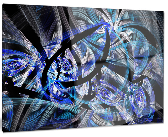 "Symmetrical Spiral Blue Flower" Glossy Metal Wall Art, 40"x30"