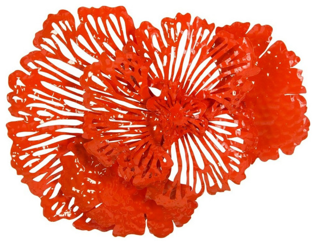 43" Long Flower Wall Art Coral Medium Metal 345