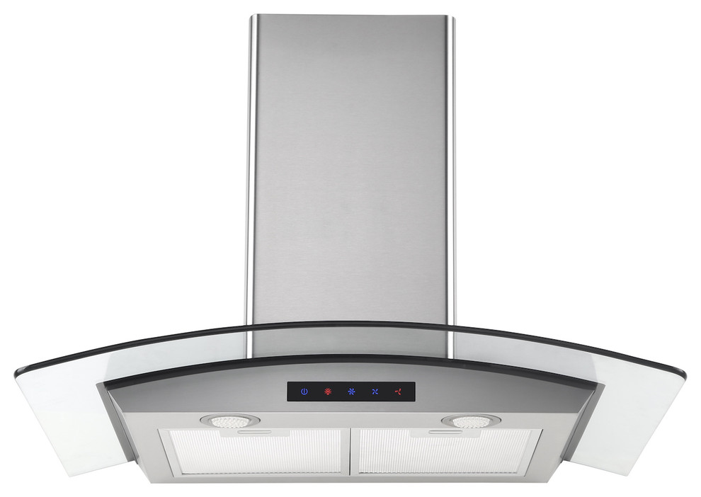 30" Stainless Steel Wall Hood With Arched Glass Modern Range Hoods
