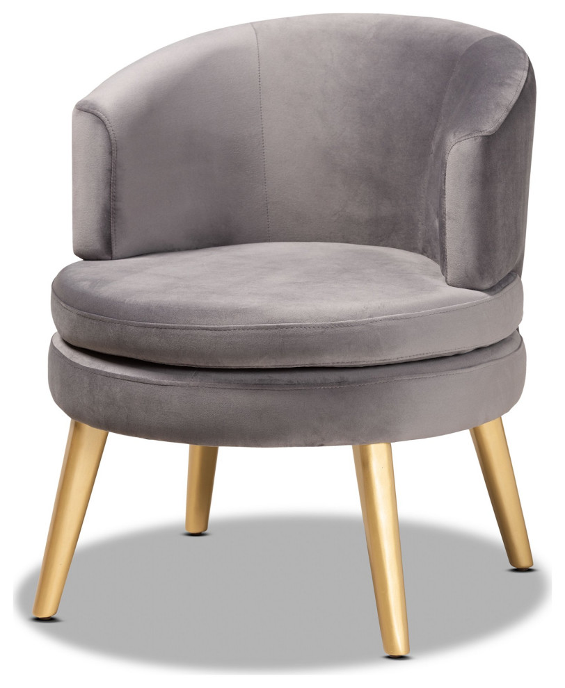 Contemporary Accent Chair, Gold Legs, Round Velvet Seat With Curved