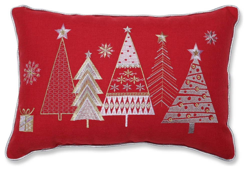 Christmas Star Topped Trees Lumbar Pillow Red - Contemporary ...