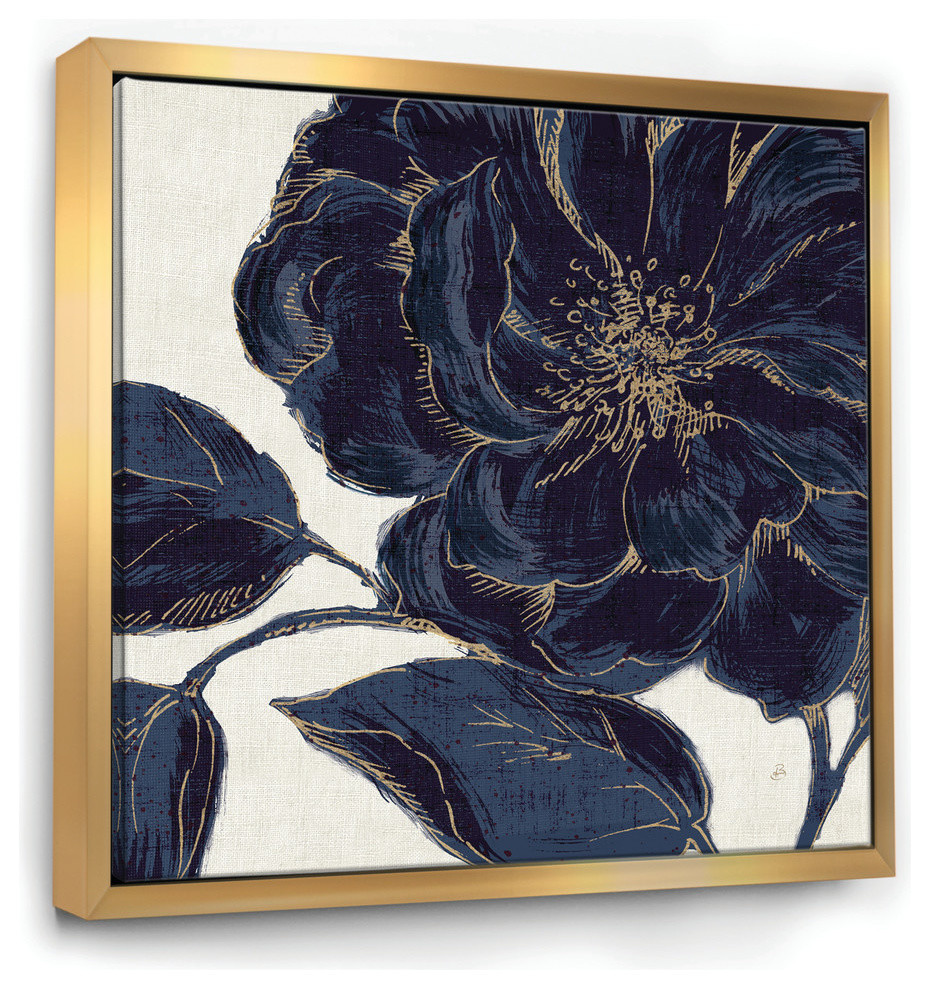 Designart Dark Rose Gilded Gold Floral Framed Print Framed Canvas Art