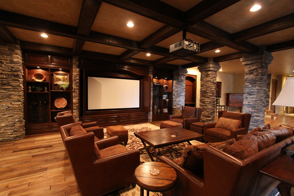 Media Room With Projector Rustic Family Room Charlotte