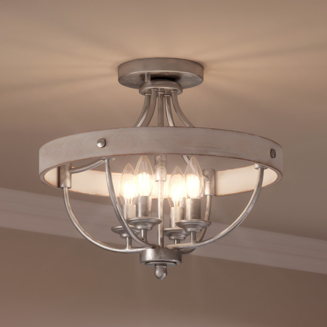 Luxury French Country Ceiling Light, Galvanized Steel, UHP3440
