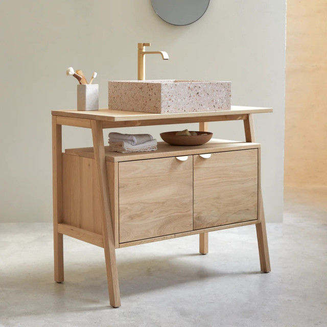 Solid Oak Vanity Unit | Tikamoon Pola 90 - Transitional - Bathroom ...