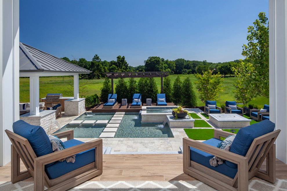 Photo of a country backyard custom-shaped lap pool in Denver.