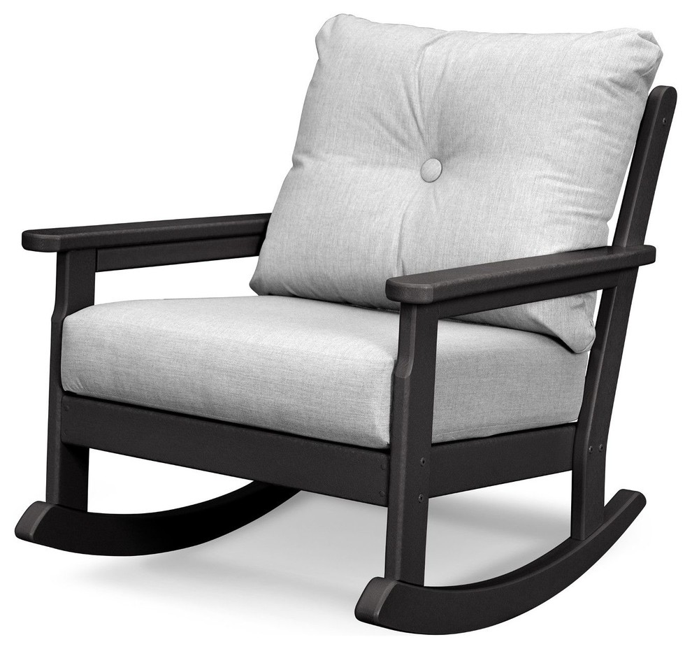 POLYWOOD Vineyard Deep Seating Rocking Chair, Black/Granite