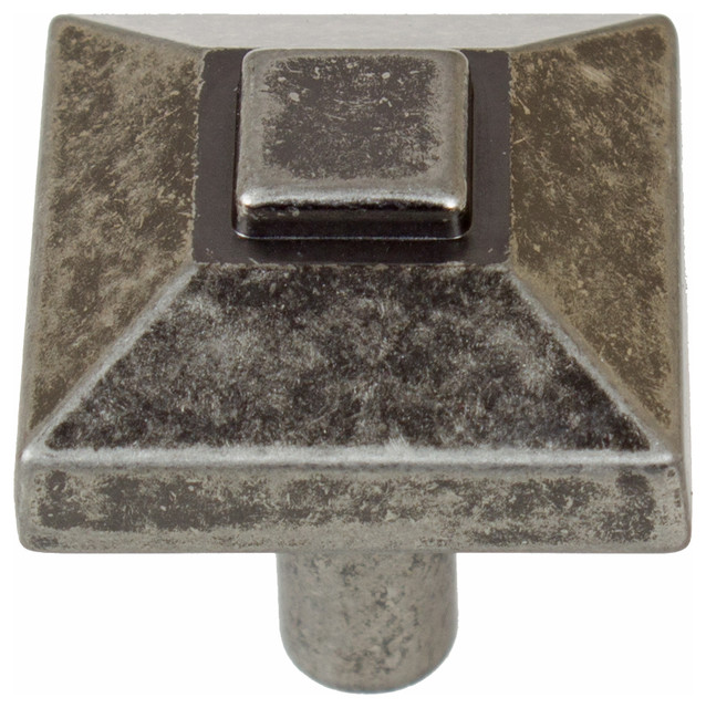 7/8" Square Pyramid Cabinet Knob, Weathered Nickel