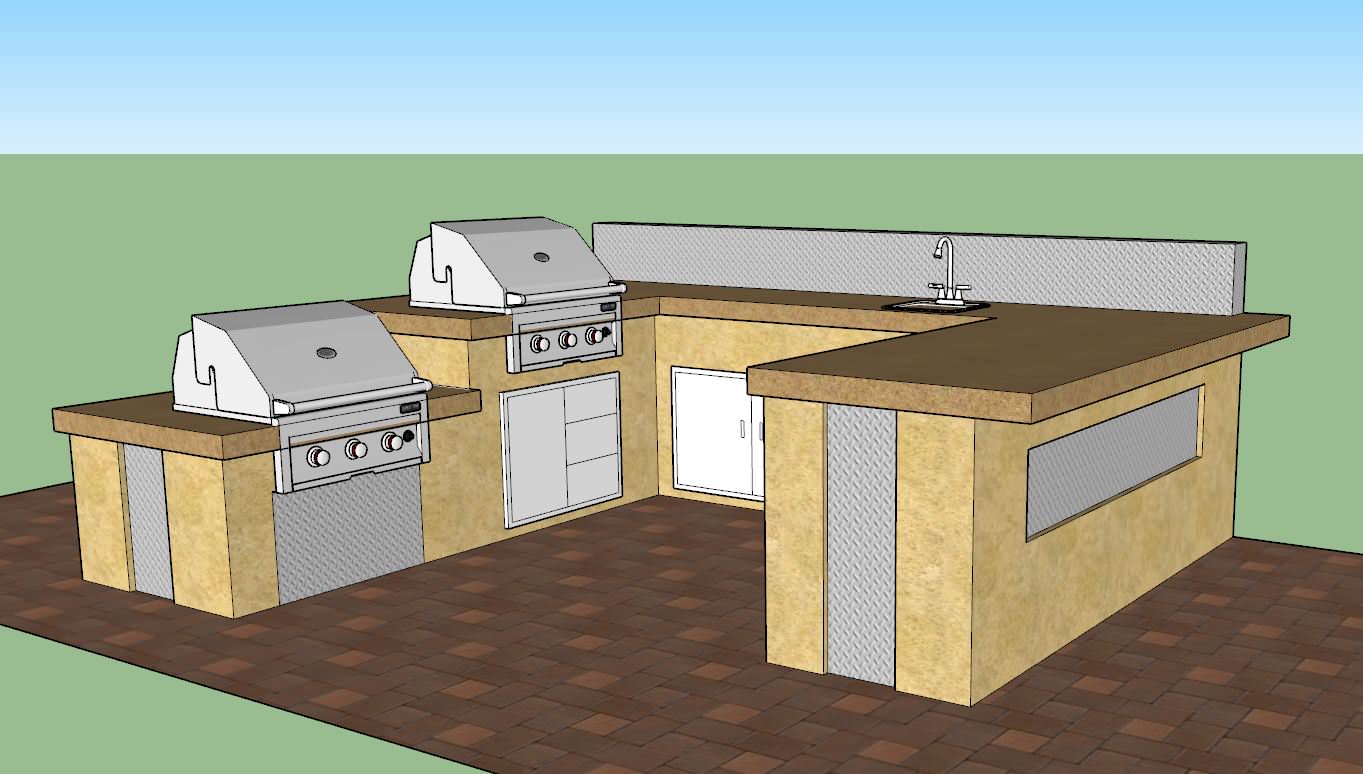 Landscape Design Outdoor Kitchen Island and Backdrop in South Park