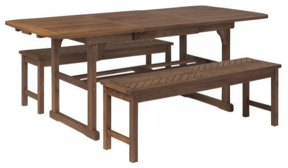 Walker Edison 3-Piece Extendable Outdoor Patio Dining Set, Dark Brown ...