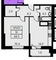 Планировочное решение однокомнатной квартиры в ЖК "Видный берег"