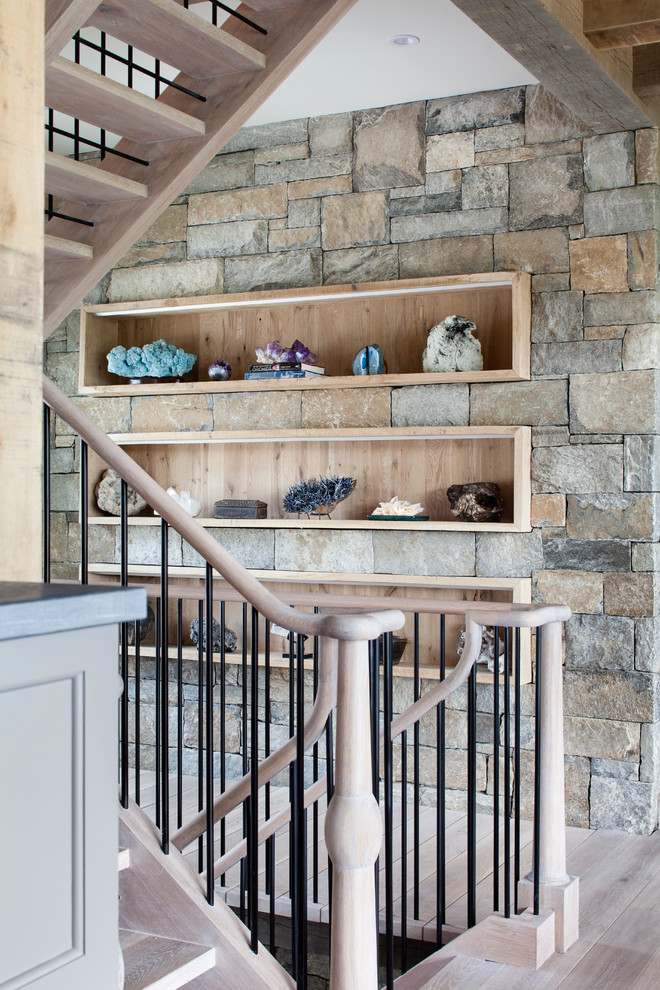 Inspiration for a country wood u-shaped staircase in Bridgeport.