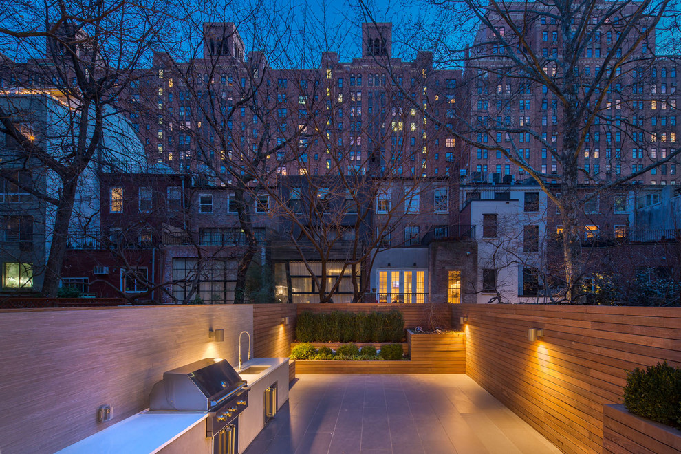 Contemporary patio in New York with no cover.