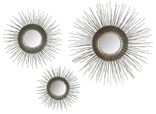 3 Pc Sunburst Triptych Mirror Set In Gold Midcentury Wall Pc Sunburst Triptych Mirror Set In Gold
