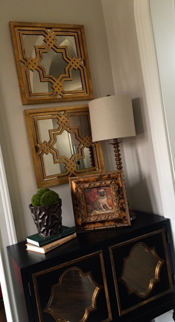Inspiration for a transitional foyer remodel with gray walls
