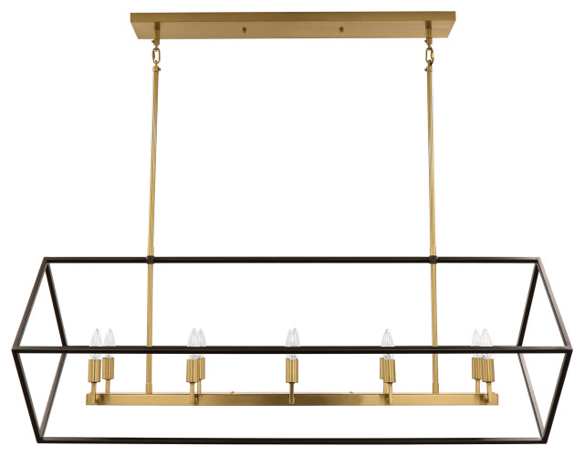 Socha 10-Lights Linear Chandelier In Matte Black and Brass, 50" Long