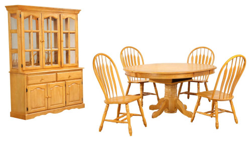 Sunset Trading Oak Selections 7-Piece Pedestal Dining Set With China Cabinet