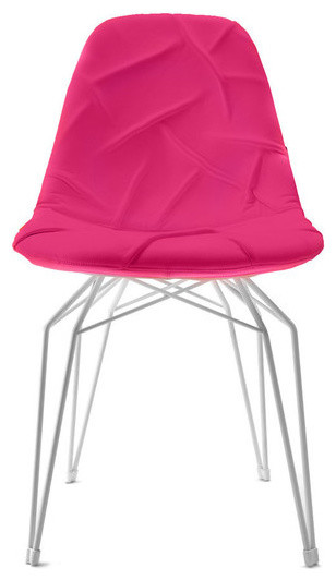 Diamond Pop Chair, Fuchsia Leather, Chrome Plated