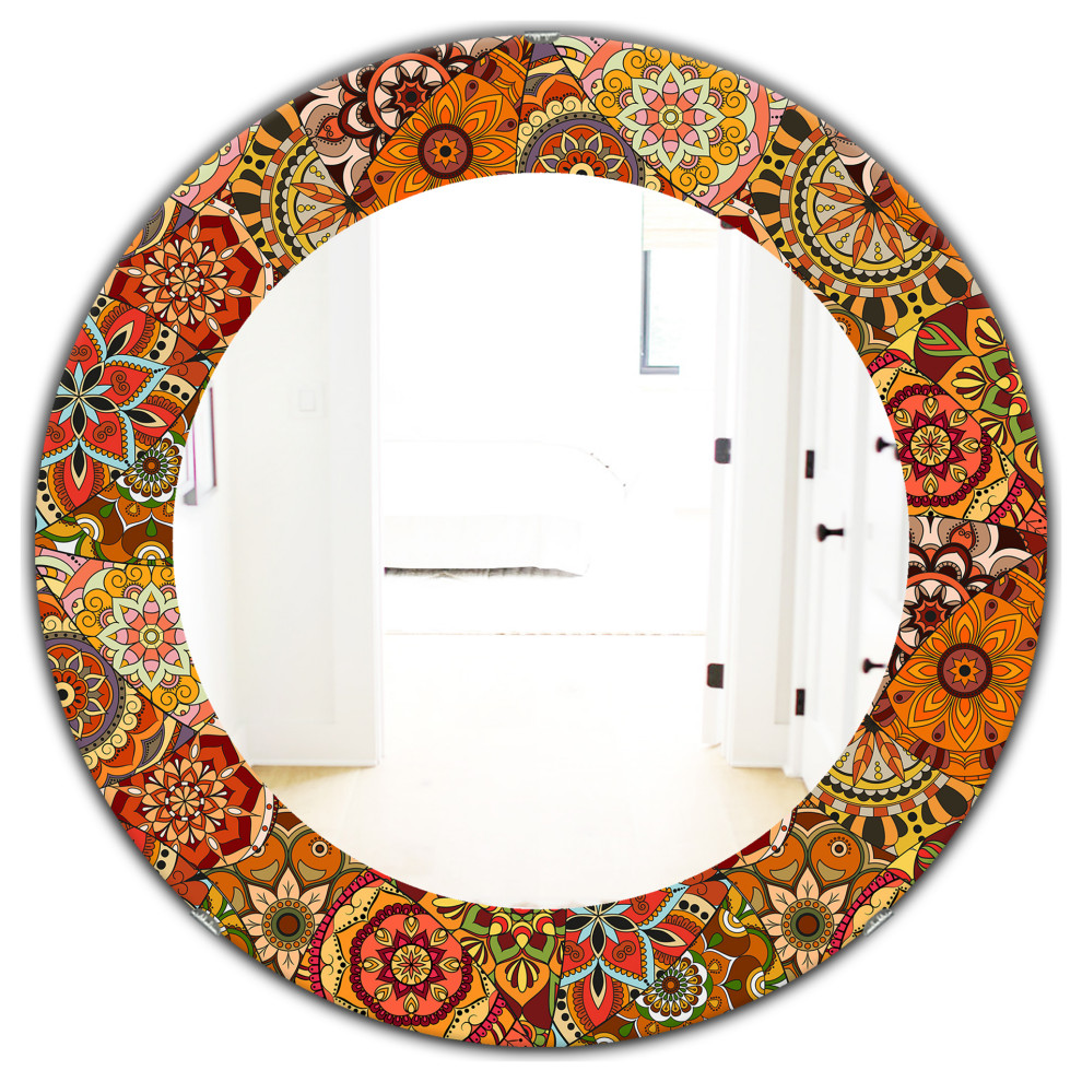 Designart Tile Mandalas Bohemian Eclectic Frameless Oval Or Round Wall Mirror, 3