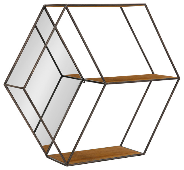 Lintz Hexagon Shelves With Mirror Contemporary Display And Wall Shelves By Uniek Inc Houzz