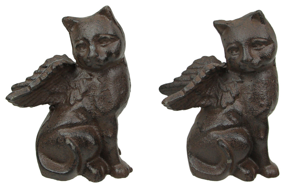 Set of 2 Brown Cast Iron Angel Cat Decorative Bookends Book Shelf Home Decor Ar