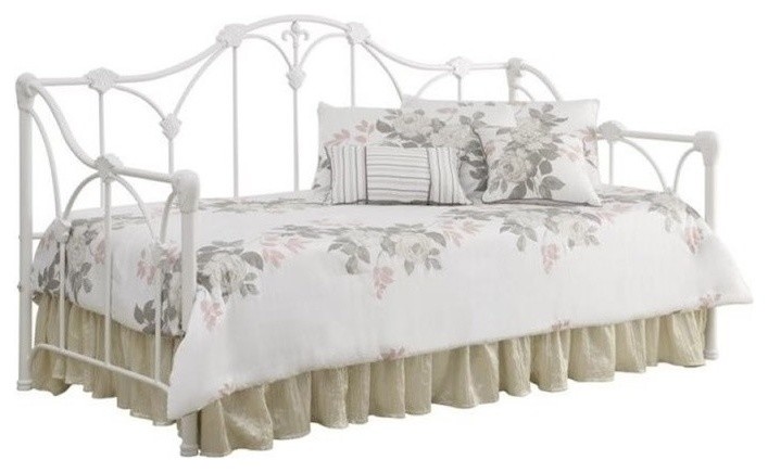 Bowery Hill Traditional Metal/Steel Tubing Twin Floral Daybed in White