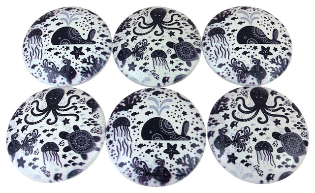 6 Piece Navy Nautical Knobs Set Beach Style Cabinet And Drawer