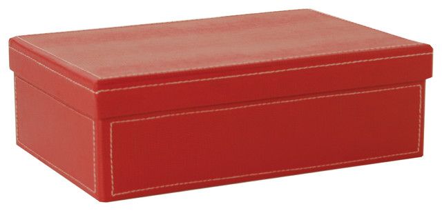 Red Paper Box With Lid and White Stitching