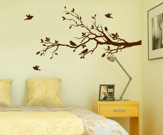 Tree Branches and Love Birds, Vinyl Sticker, 56"x28", Brown, Right to Left