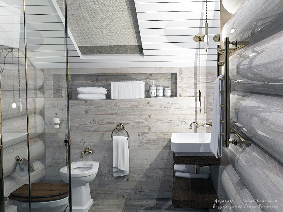 Ванная комната (круглый брус) с элементами лофта