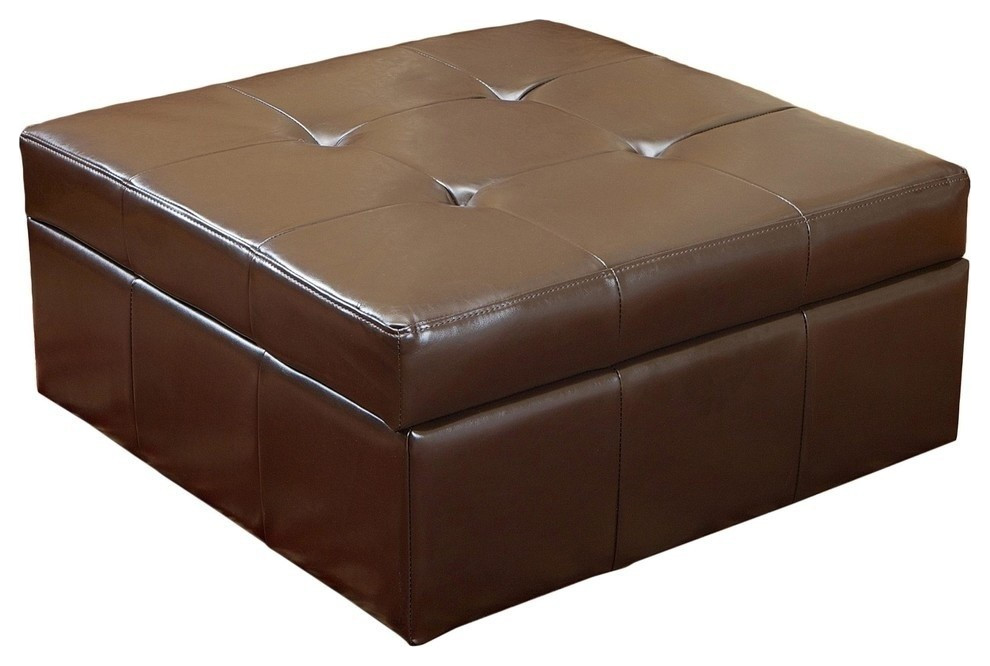 Pandora Tufted Bonded Leather Storage Ottoman with Rolling Casters