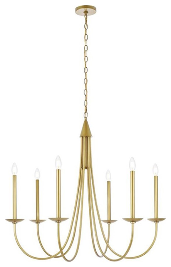 Living District Cohen 6-Light Mid-Century Metal Pendant in Brass Finish
