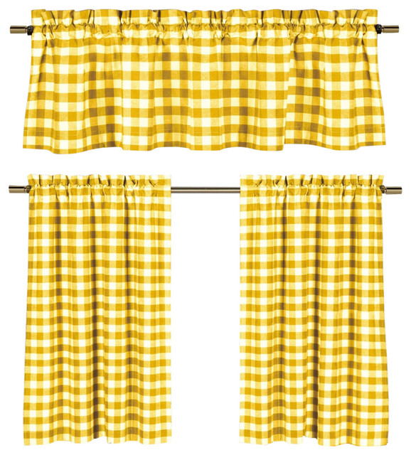 Lemon Yellow White Gingham Kitchen Curtain Set 3 Piece Farmhouse Lemon Yellow White Gingham Kitchen Curtain Set 3 Piece Farmhouse Curtains By Call