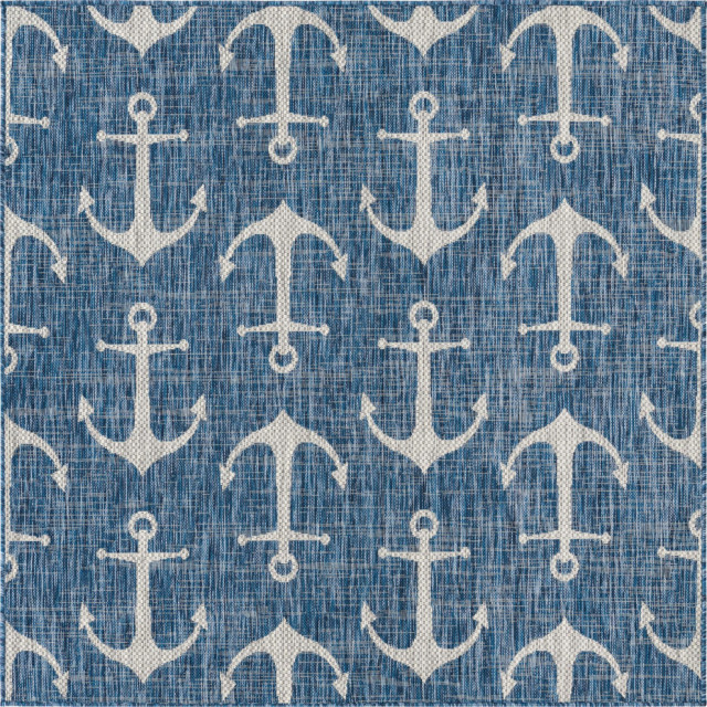 Rug Unique Loom Outdoor Coastal Blue Square 5'3x5'3 Beach Style