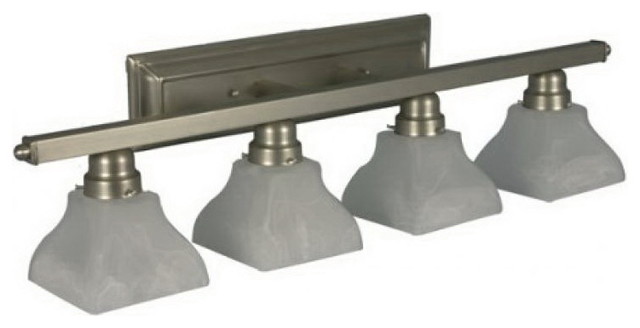 Satin Nickel And Square Alabaster Glass 4 Light Vanity Bath Wall
