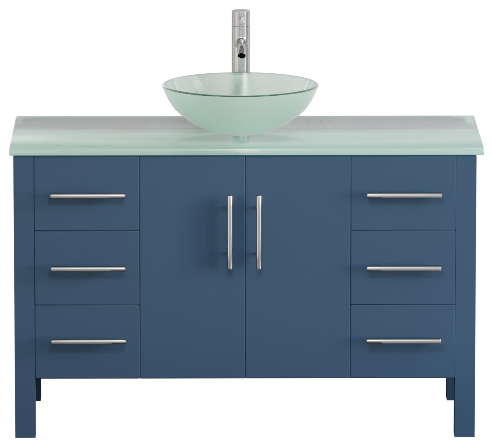 48" Blue Wood & Glass Single Vessel Sink Vanity Set- "Xander ...
