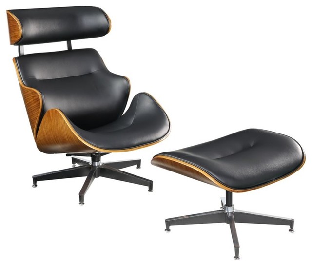 Contemporary Herne Chair Ottoman Set With Black And Walnut Finish 59461 Midcentury Armchairs And Accent Chairs By Homesquare