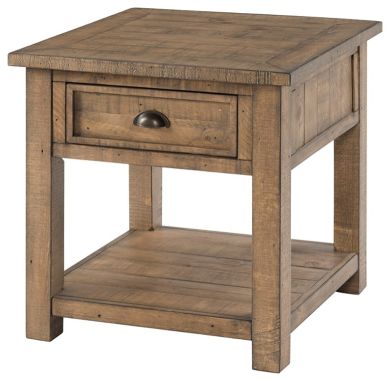 Bowery Hill 1 Drawer Farmhouse Solid Wood End Table in Brown Farmhouse Side Tables And End