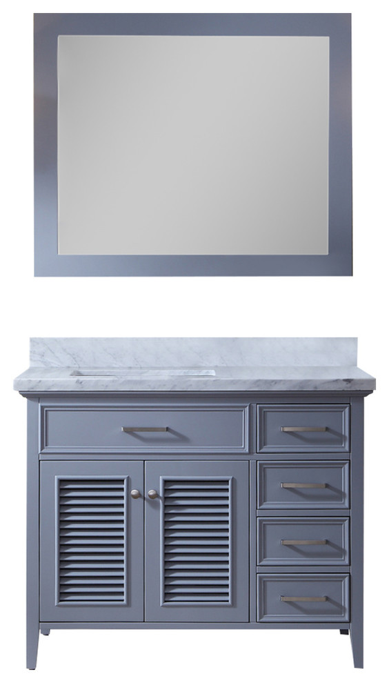 Ariel Kensington 43" Left Offset Single Sink Vanity Set, Gray Transitional Bathroom Vanities
