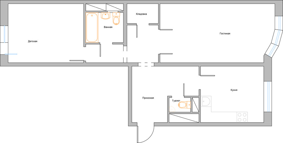 Дизайн-проект двухкомнатной квартиры серии И 