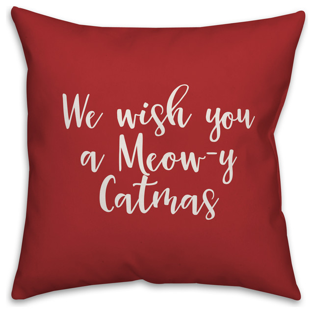 We Wish You A Meowy Catmas Red 18x18 Throw Pillow Cover Contemporary Decorative Pillows By Designs Direct Houzz