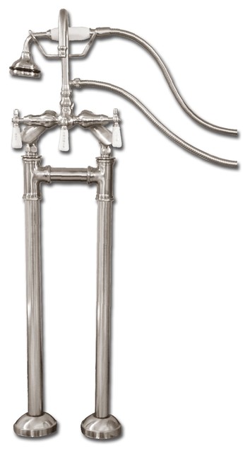 Freestanding H Frame Supply Lines Faucet Hand Held Shower Combo