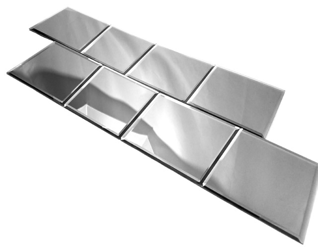 Reflections 8 in x 8 in Beveled Square Glass Mirror Tile in Glossy Silver Contemporary Wall