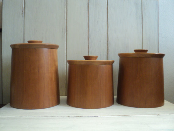 Set of Teak Canisters by Valerie's Vintage Home